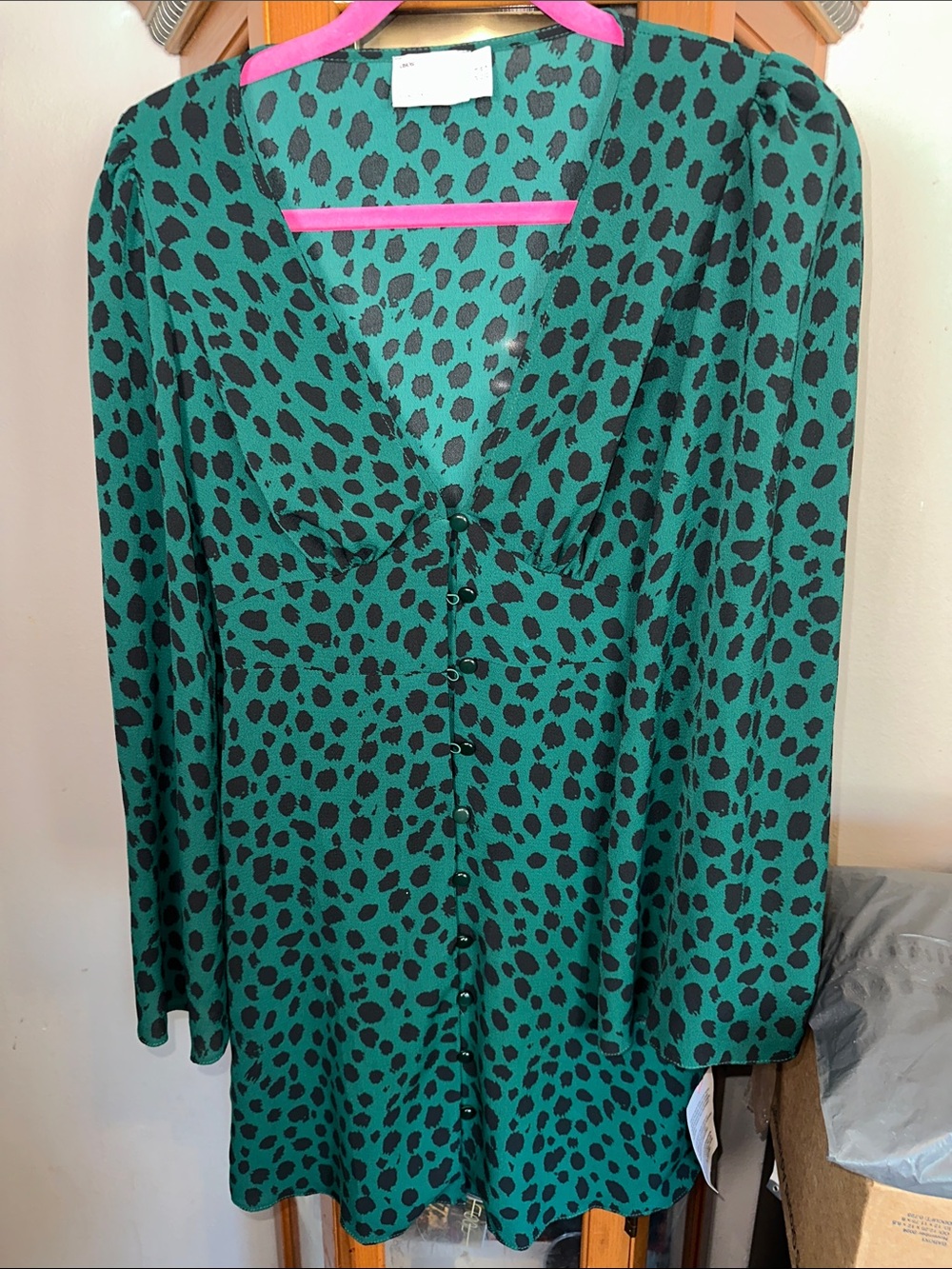ASOS Green and Black Leopard Print Long Sleeve Mini Dress